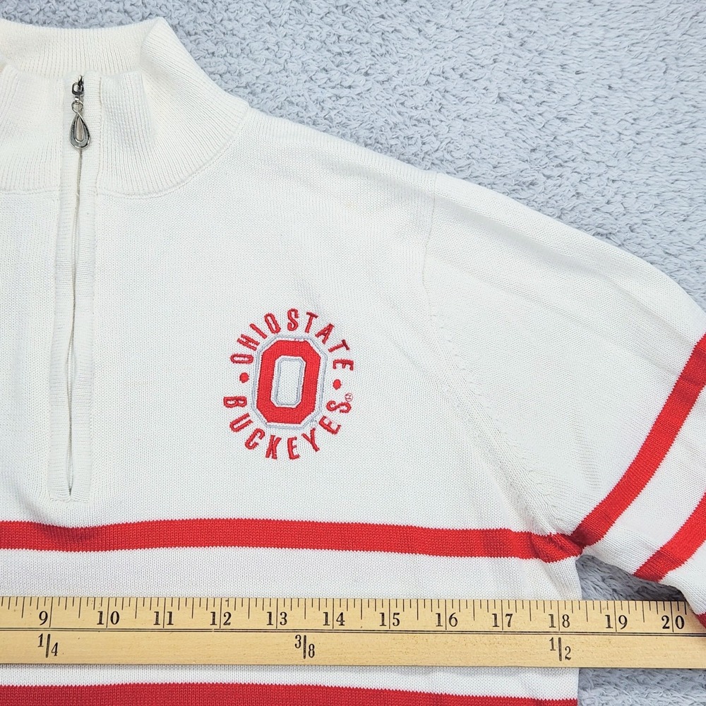 Ohio State Buckeyes Sweater Womens Medium White Red NCAA Football Quarter Zip - Picture 9 of 13
